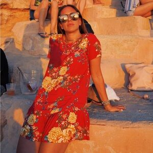 Forever 21 red dress with yellow flowers